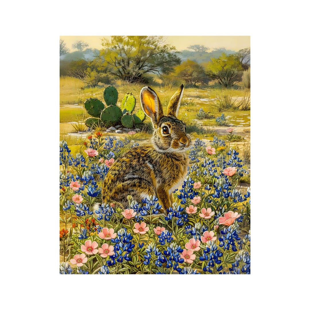 South Texas Desert Rabbit With Bluebonnets and Primroses Wildlife ...