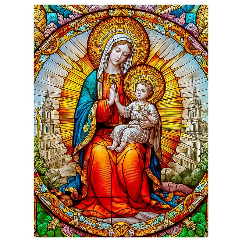 Virgin Mary and Jesus Stained Glass Art: Catholic Sacred Wall Decor ...