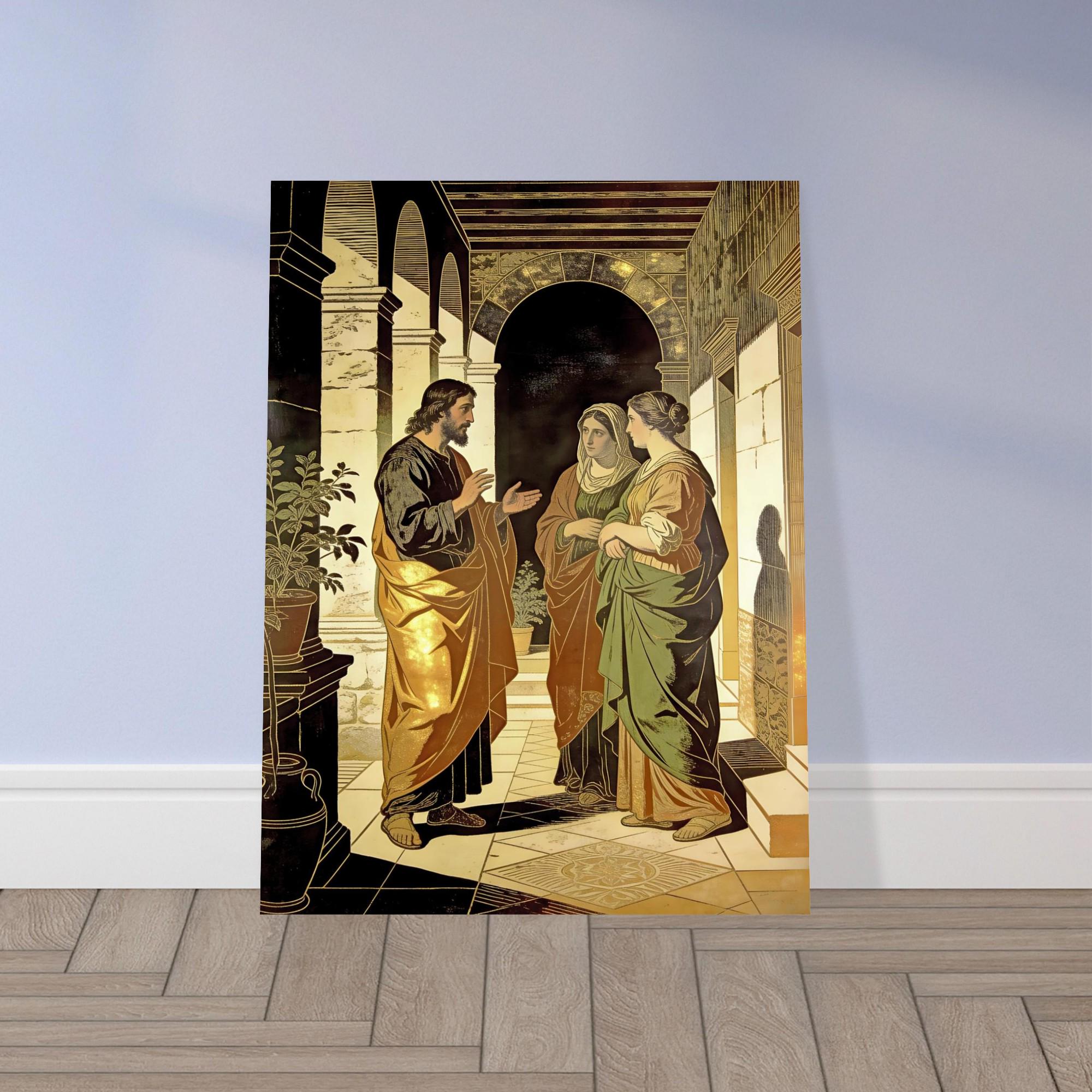 Linocut Jesus Jesus With Martha Mary Linocut Art Print - Christian Bible Wall Decor ...