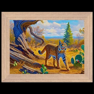 Texas Woodland Bobcat gerahmter Druck: Fesselnde Wildtier-Wandkunst für Naturliebhaber