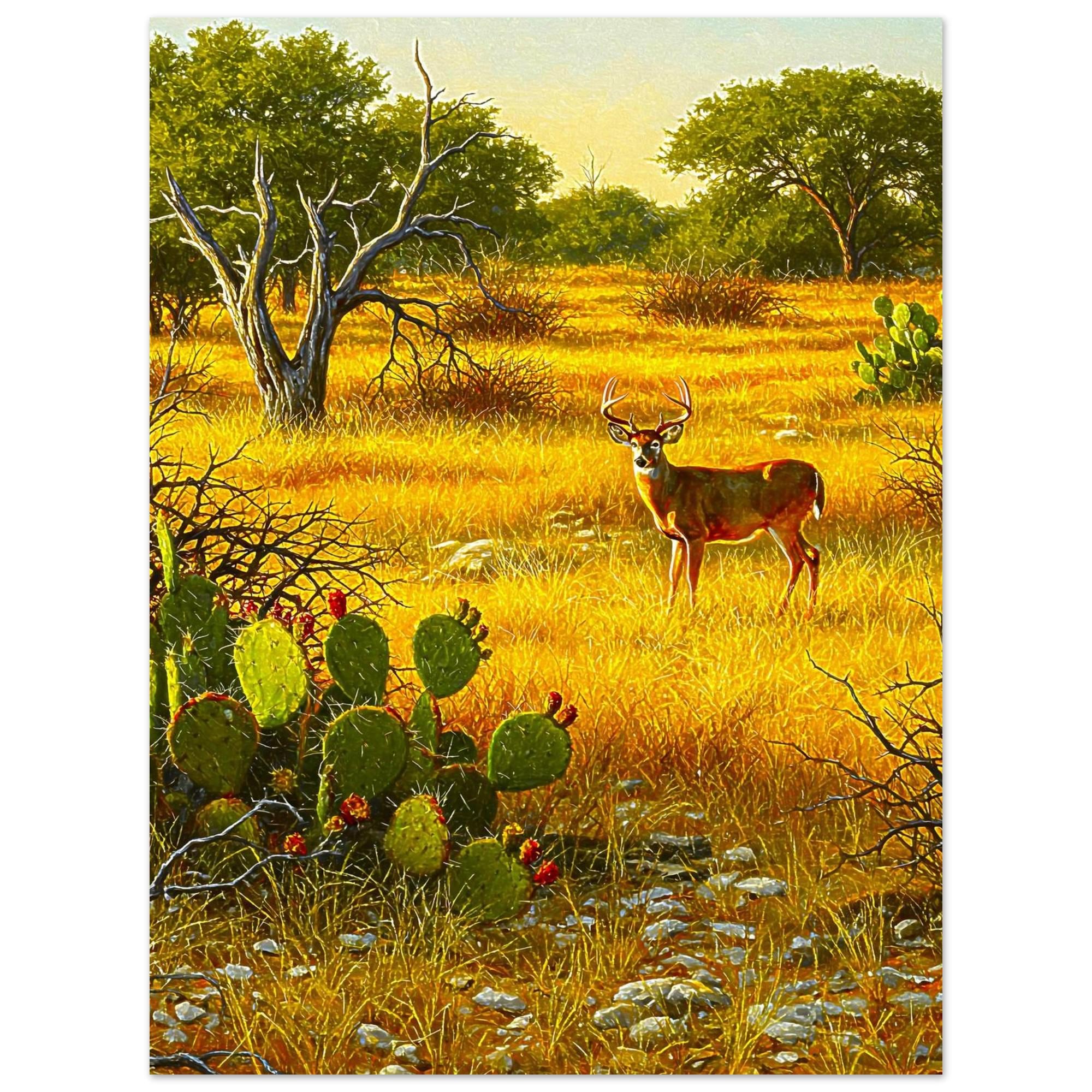 アート・デザイン・音楽 HOMMES ET TERRES D'AMERIQUE LANDS AND Vibrant South Texas Deer Landscape: Wildlife Nature Art Giclee