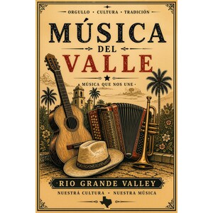 Póster de música tejana del Valle del Río Grande: Arte mural de la cultura hispana, decoración del sur de Texas