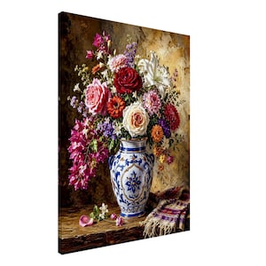 Spanish Talavera Floral Canvas Print | Baroque Roses Lilies Bodegon Hacienda Wall Art Decor