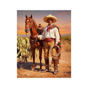 Gicléeprint met Mexicaanse Vaquero-paard | Muurdecoratie cowboy western 19e eeuw