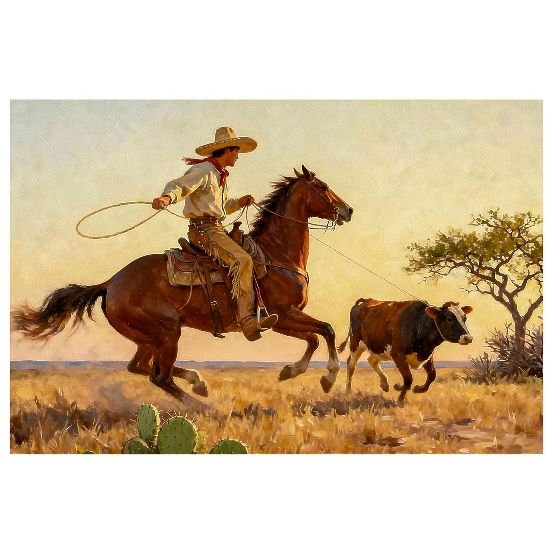 Mexican Ranch Roping Vaquero Cowboy Roping Calf: Western Realism Fine Art Giclee Print ...