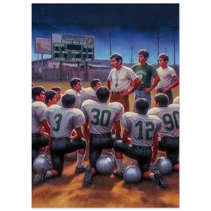 Póster vintage de entrenador de fútbol de Texas de los años 70, impresión artística mate