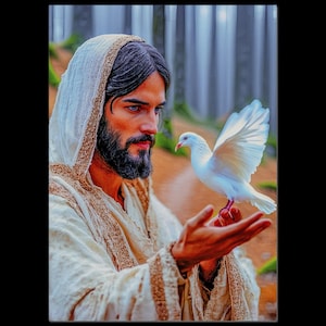 Serene Jesus Giclee: Spiritueller Kunstdruck mit Taube - Peaceful Home Decor Poster