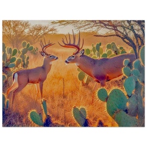 Arte de un tranquilo amanecer con ciervos de Texas para la decoración de paredes del hogar