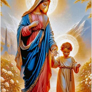 Spiritual Madonna and Child Jesus Fine Art Poster: Classical Religious Artwork for Christian Home Decor