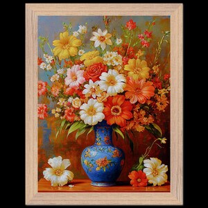 Arreglo floral vibrante en jarrón español: impresión de arte mural de alta resolución para una decoración moderna del hogar