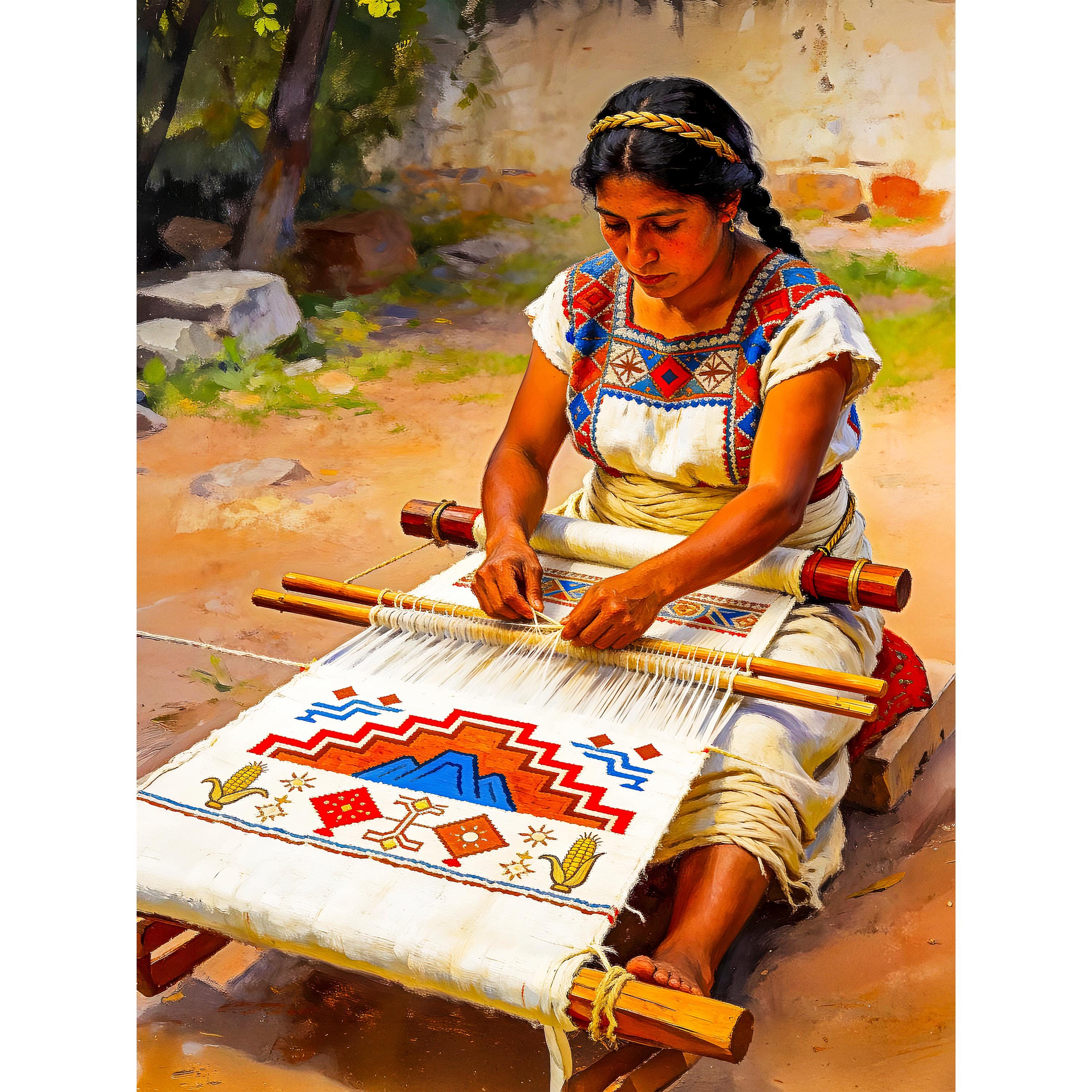 Aztec Woman Weaving Cotton Backstrap Loom Indigenous Mexican Textile ...