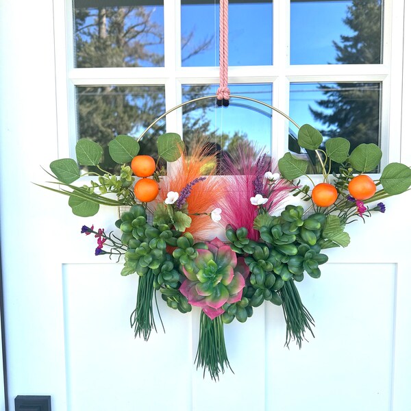 Handmade Tropical Inspired Hoop Wreath