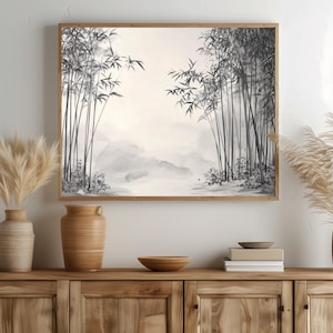 Bamboo Forest Print: Tranquil Ink Wash Landscape (Digital Download)