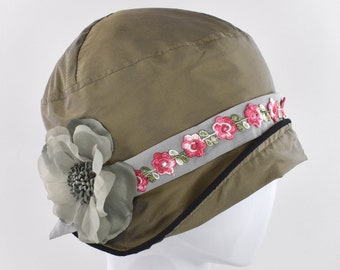 Khaki green Cloche hat /Women's Cloche Hats /Art Deco hat /Victorian hat