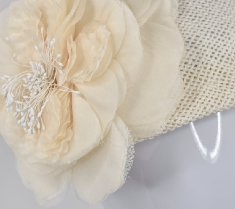 size largeSpring beret Ivory straw blocked beret with large silk flower