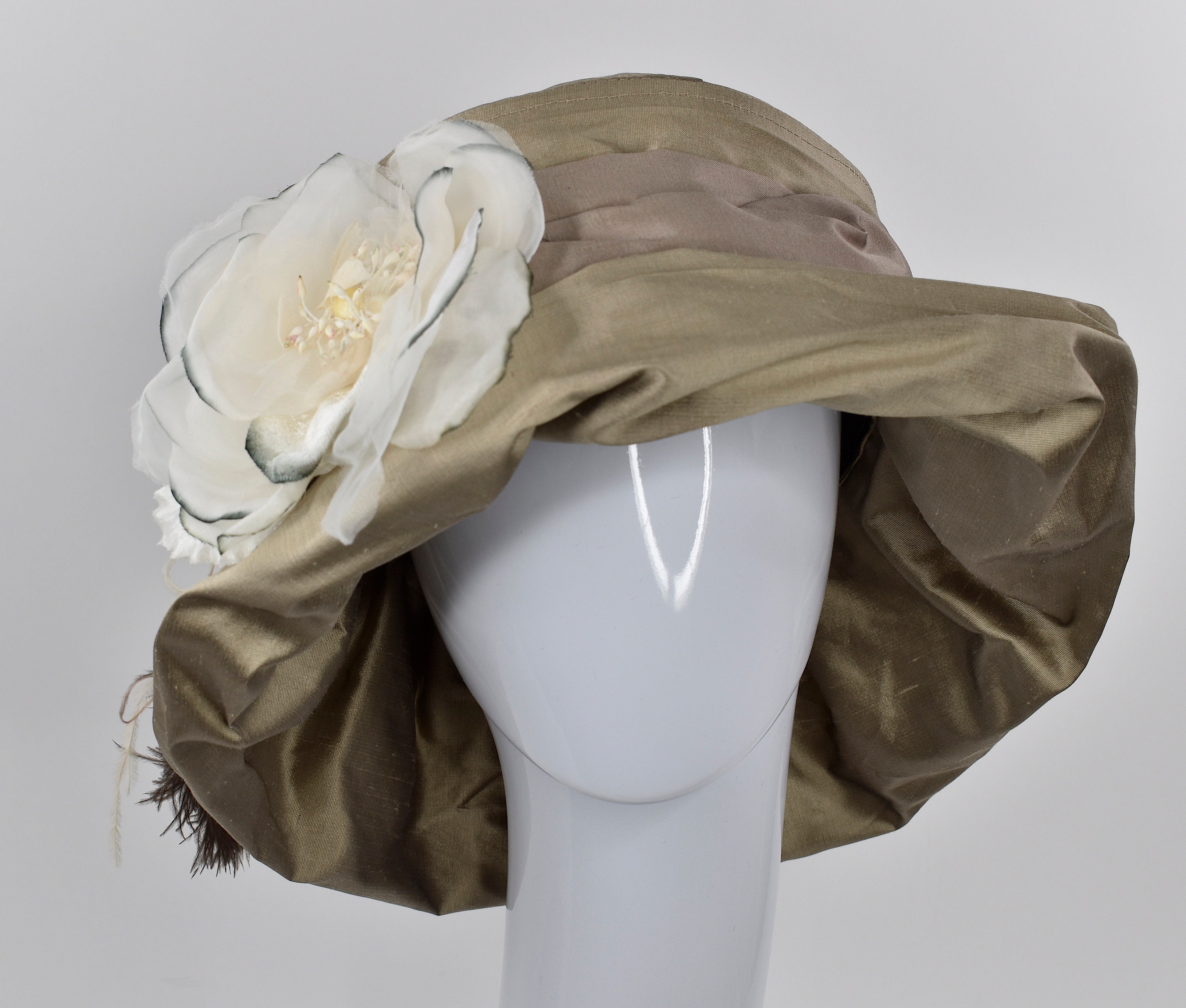 Large brim silk hat with large silk flower feathers and ready Etsy