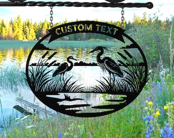 Personalized Metal Heron Sign Wall art, Great Blue Heron Sig, Heron Sign, Metal Heron Bird Art, Blue Heron Decor,Pond Decor,Beach Lake Signs