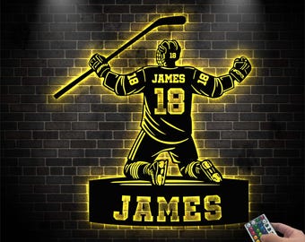 Custom Hockey Player Metal Sign With LED Lights, Custom Air Hockey Name Metal Sign,Hockey Player Neon Sign Wall Decoration, Hockey Neon Sign