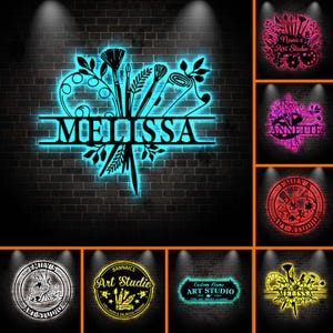 Letrero metálico personalizado para estudio de arte con luz LED, letrero personalizado para sala de arte, letrero para pintar, regalo para amantes del dibujo, regalo para artistas, regalo para amantes del arte.
