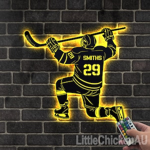 Custom Ice Hockey Wall Sign with LED Light, Ice Hockey Man Personalized Name Sign, Ice Hockey Hanging Wall Decor,Ice Hockey Player Xmas Gift