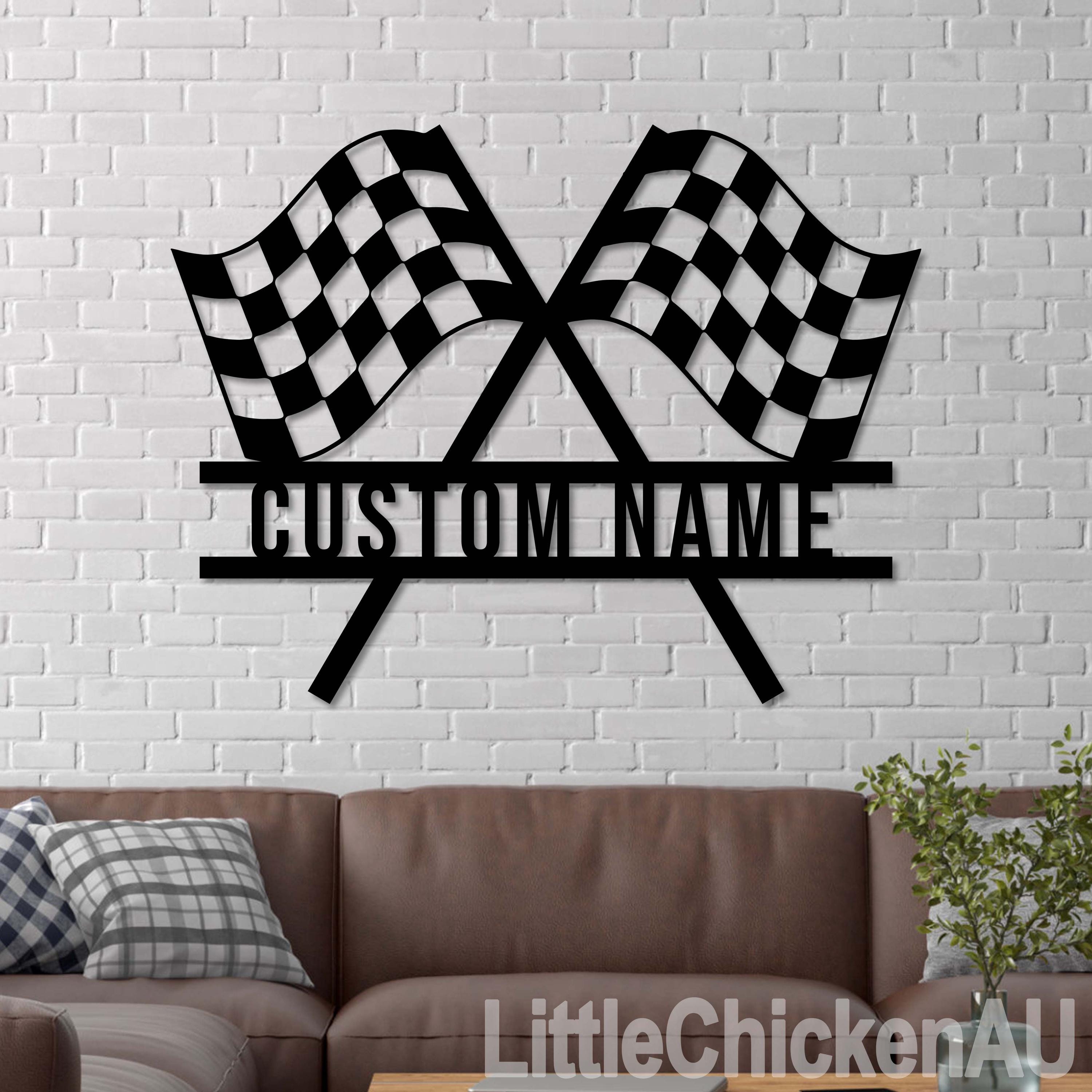 Led Racing Flag Personalized Start Finish Racing Flag Metal Wall Art LED Lights, Custom ...