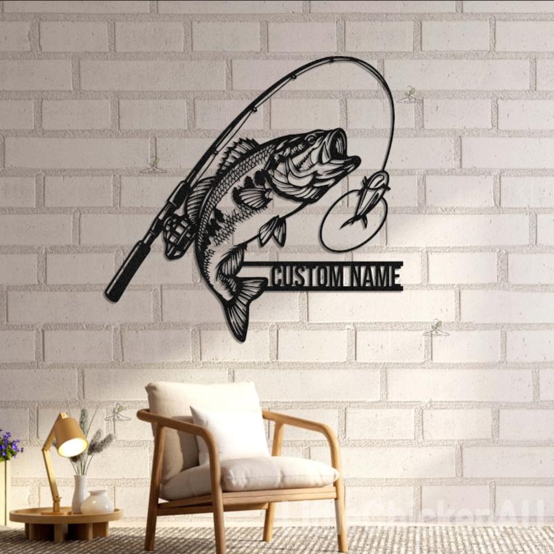 Fishbase Sign Custom Largemouth Bass Fish Metal Sign, Bass Fishing Name Sign, Fish ...
