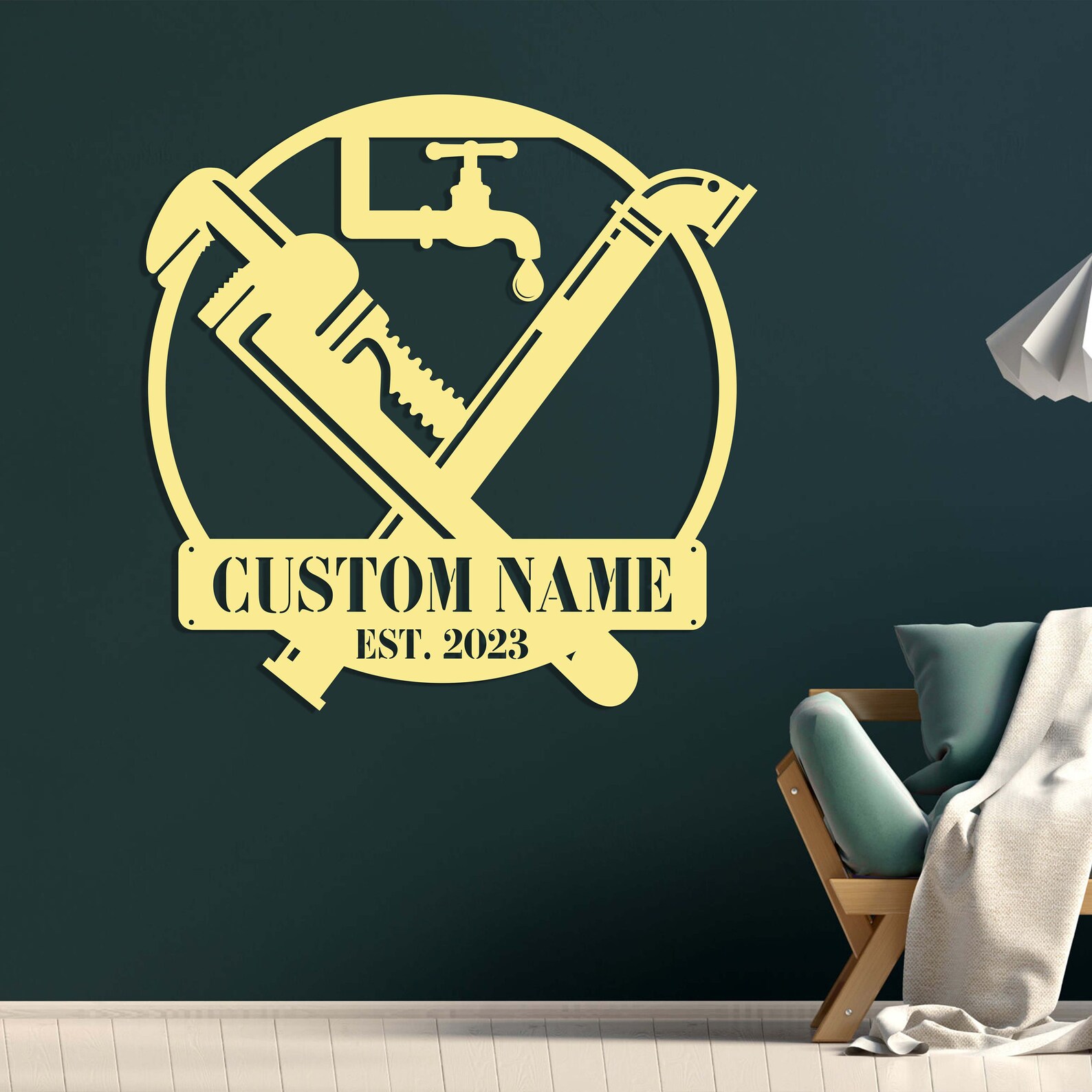 Custom Plumbing Metal Wall Art LED Light Personalized Plumber Name Sign ...
