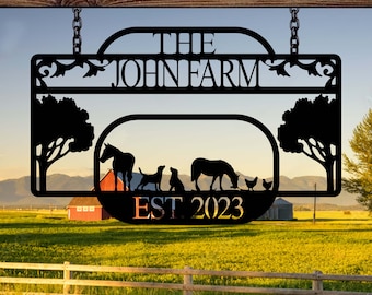 Personalized Metal Farm Sign ,Farm Animals, Custom Farm Metal Sign, Outside Barn, Country House Ranch, Farm Wall Art, Custom Farmhouse Sign