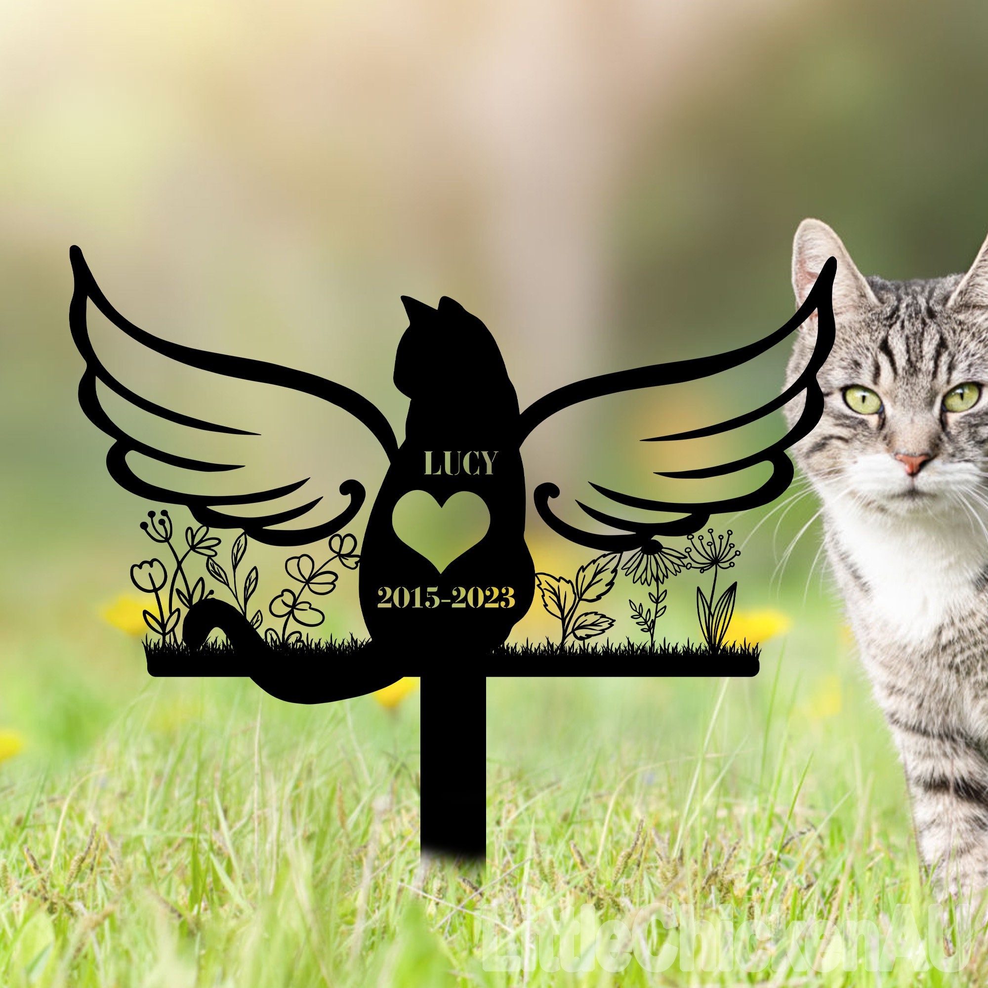 Personalized Cat Memorial Stake, Metal Stake, Cat Loss, Sympathy Sign, Pet Grave Markers, Remembrance Stake, Garden Decor, Flower Cat, Pet