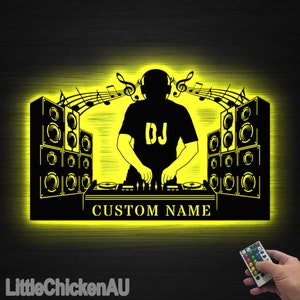 Custom DJ Disc Jockey Music Metal Wall Art With Led Lights Personalized Deejay Headphones Name Sign Home Decor Dee Jay Music Club Decoration