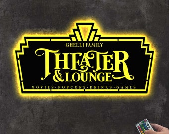 Custom LED Home Theater Metal Wall Art, Personalized Cinema Metal Sign, Movie Theater Decor,Home Cinema Sign,Man Cave Decor,Concessions Sign