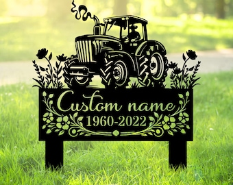 Farmer on Tractor Memorial Stake Personalized, Remembrance Stake for Garden, Memorial Stake, Metal Grave Stake,Cemetery Stake, Sympathy Sign
