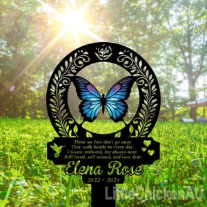 Estaca conmemorativa personalizada de metal, estaca conmemorativa de mariposa, lápida para exteriores, memorial con cariño, estaca de recuerdo, regalo de condolencia