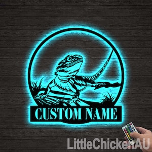 Bearded Dragon Metal Wall Art LED Light Custom, Personalized Lizard Lover Name Sign Home Decor, Bearded Dragon for Home Decor & Gift Sign
