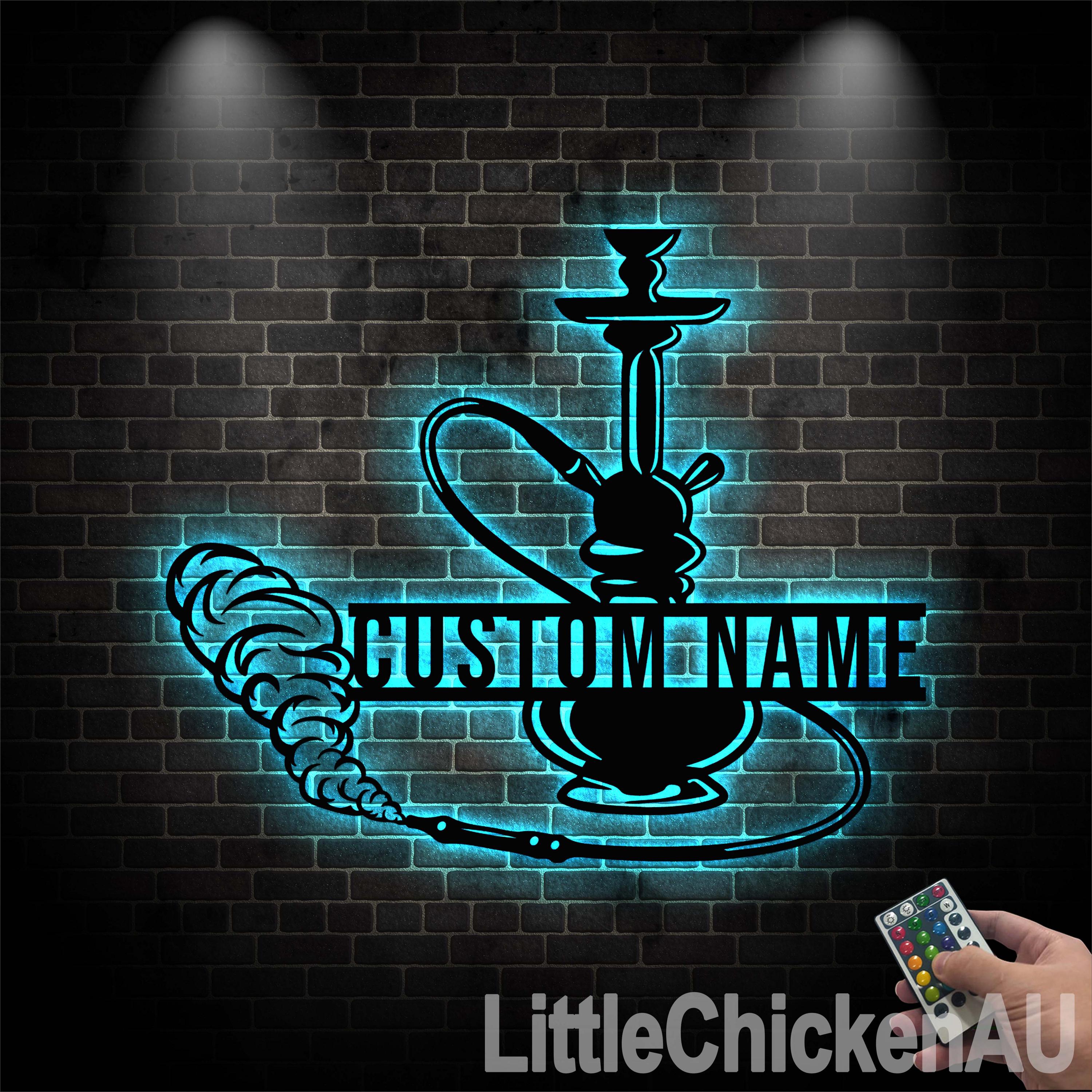 Personalized Shisha Hookah Metal Wall Art LED Light Custom Smoke Shop Name Sign Home Decor Hookah Shop Decoration Smoker Birthday Christmas