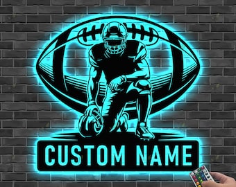 Targa con nome di giocatore di football con luce a LED, targa personalizzata con nome di giocatore di football, regalo per gli amanti dei giocatori di football, targa di football, regalo di compleanno, football americano