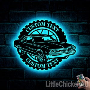 Custom Muscle Car Metal LED Sign, Personalized Text Garage Decor, Classic Car Art,Automotive Wall Hanging,Car Enthusiast Gift,Metal Car Sign