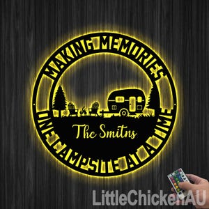 Camping Metal Sign with Led Light Custom, Fifth Wheel Sign, Making Memories One Campsite at a Time, Camping Door Hanger, Camper Decor Gift