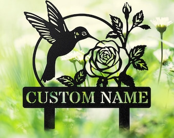 Personalized Metal Garden Decor, Bird with Stakes Garden Sign, Flower Design, Personalized Garden Sign, Custom Garden Name Sign, Home Gifts