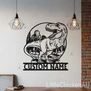 Custom Dinosaur Metal Wall Art, Personalized Dinosaur Sign, Dinosaur Decor Metal Sign, Dinosaur Art, Dinosaur Silhouette, Dinosaur Wall Art