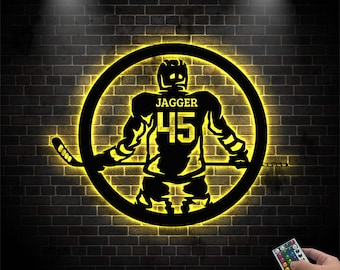 Personalized Hockey Metal Sign LED Lights, Hockey Sign, Hockey Player Name Sign, Cave Sign, Game Room Decor, Hockey Lover Gift, Unique Gifts