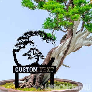 Bonsai Tree Garden Sign with Stake Custom, Metal Bonsai Garden Stake, Personalized Garden Stake, Metal Asian Yard Art,Yard Sign,Yard Decor