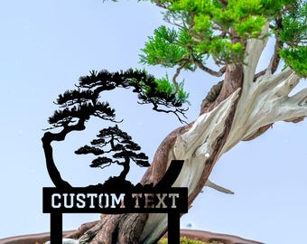 Bonsai Tree Garden Sign with Stake Custom, Metal Bonsai Garden Stake, Personalized Garden Stake, Metal Asian Yard Art,Yard Sign,Yard Decor