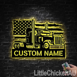 Personalized Metal Semi Truck Driver Sign with Led Lights, Truck Driver Gift, Semi Truck Wall Decor, Fathers Day Gift, Trucking Company Wall