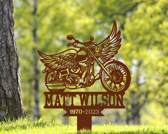 thumbnail image 2 of Motorcycle With Wings Metal Memorial Stake Custom Personalized Dirtbike Biker Grave Marker Name 2 of 10