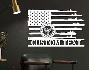 Custom US Flag Navy Ships Sign, American Flag Navy Ship Metal Wall Decor, Navy Wall Art Gift, Gift For Navy Veterans, USN Father's Day Gift