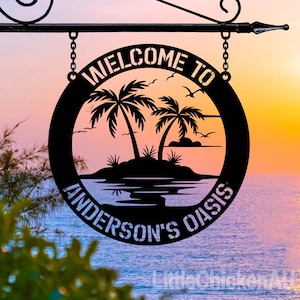 Custom Metal Poolside Sign Wall, Poolside Backyard Sign, Metal Pool & Patio Sign, Custom Outdoor Oasis Sign, Tropical Family Poolside Signs