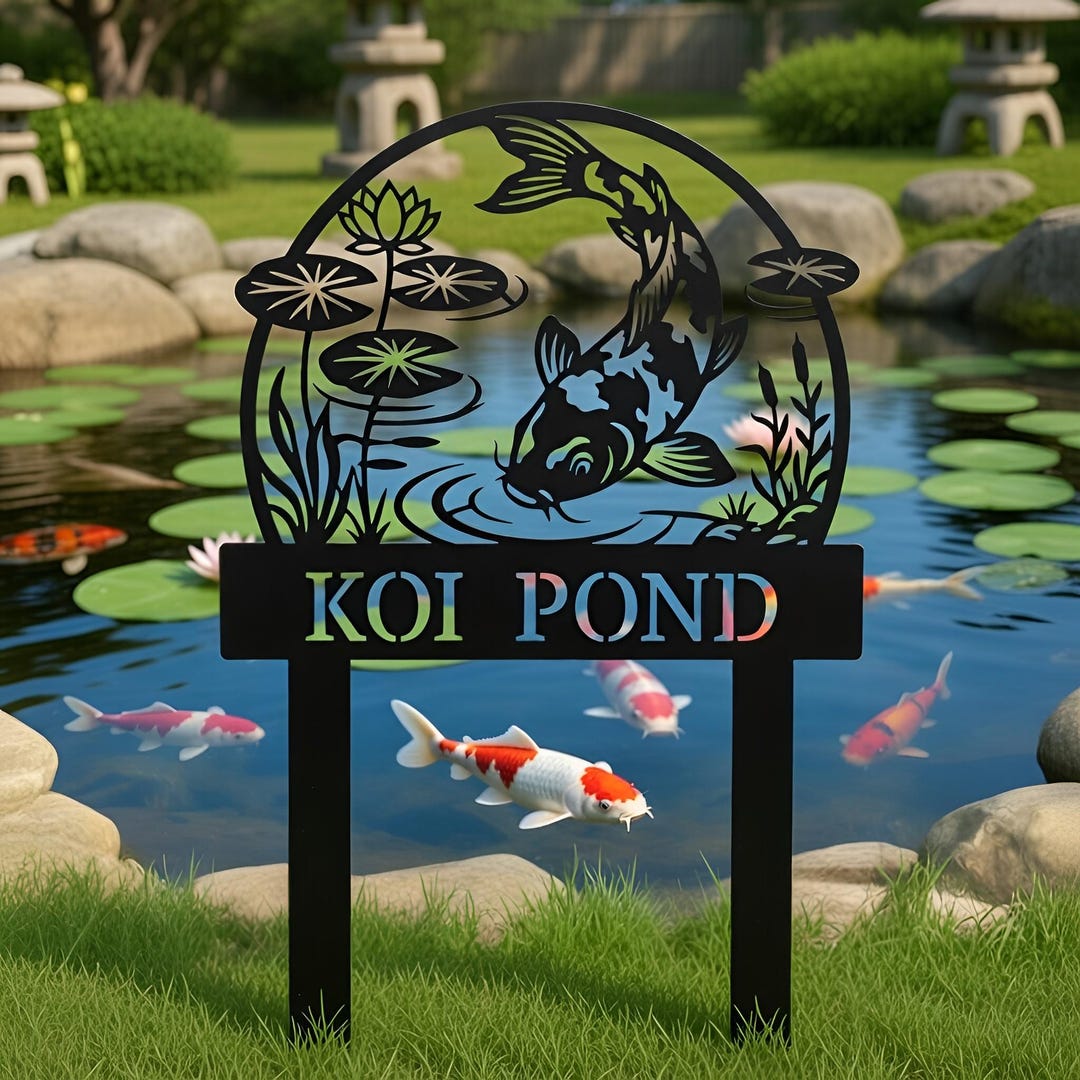 Personalized Koi Fish Sign, Custom Name Pond Decor, Japanese Garden Art ...