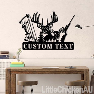 Deer Hunter Metal Sign Custom, Personalized Bow and Hunting Rifle Sign, Deer Hunting Wall Hanging, Hunter Gift, Cabin Sign, Fathers Day Gift