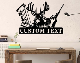 Deer Hunter Metal Sign Custom, Personalized Bow and Hunting Rifle Sign, Deer Hunting Wall Hanging, Hunter Gift, Cabin Sign, Fathers Day Gift